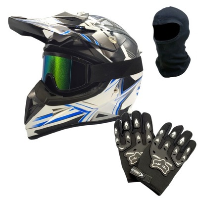 KASK MOTOCYKLOWY DZIECIĘCY ENDURO CROSS XL ZESTAW