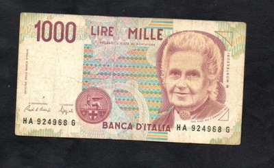 Banknot WŁOCHY - 1000 lirów ( lire ) , 1990 rok