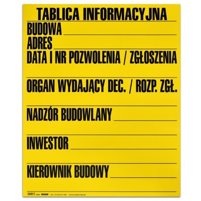 Tablica informacyjna budowlana duża 700 x 900 mm