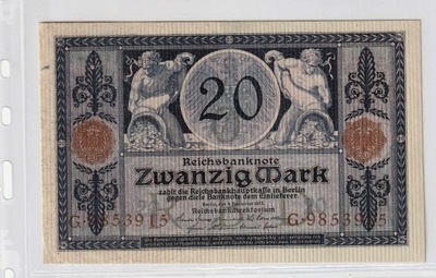 20 marek NIEMCY Zwanzig Mark 1915 Ros 53