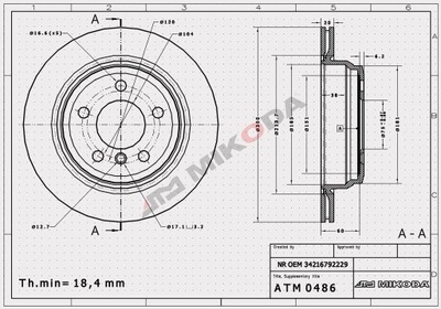 0486/ATM DISKU HAM.TYL BMW 3 F30 10- 330X20MM 04 