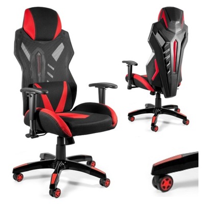 Fotel gamingowy obrotowy krzesło biurowe czarne z czerwonym siatka