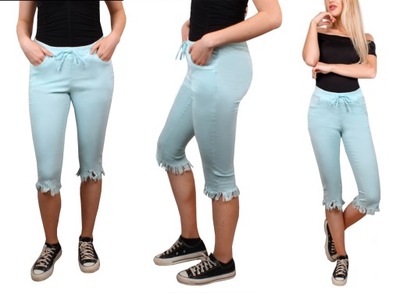 SPODENKI krótkie RYBACZKI jeans miętowy E118 34/36