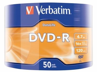 Płyty VERBATIM DVD-R 16x 4.7GB Srebrne mat 50 szt.