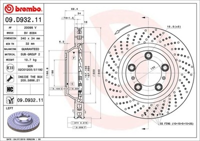 DISCO DE FRENADO PARTE DELANTERA IZQUIERDA UV PORSCHE  