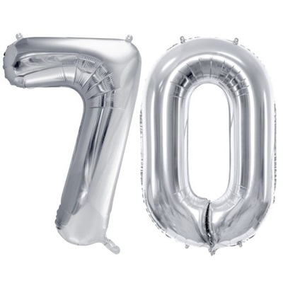 Duże balony urodzinowe srebrne cyfra 70 na hel