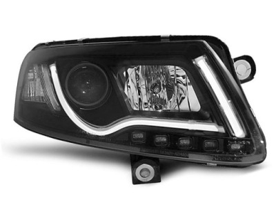 Ліхтарі  передні audi a6 c6 04.04-08 led трубка  освітлення true drl чорний  фара фото №1