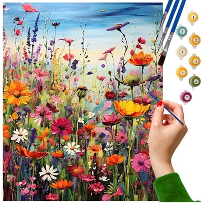 OBRAZ DO MALOWANIA PO NUMERACH Z RAMĄ KWIATY 40x50cm MALOWANIE OBRAZY