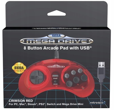SEGA Mega Drive Mini Pad Red USB PC PS3 RPi Switch