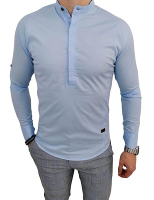 Jasnoniebieska meska koszula ze stojka slim fit M