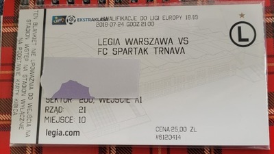 bilet Legia Warszawa - Spartak Trnava