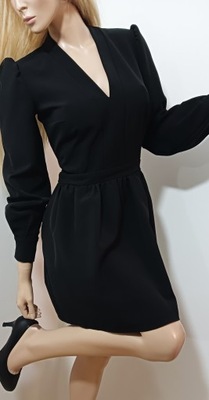 LaLu czarna sukienka z dekoltem rękawy z bufkami gothic S