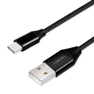 Kabel USB-C do USB-A 1m czarny LogiLink USB 2.0 480Mb/s 15W materiałowy