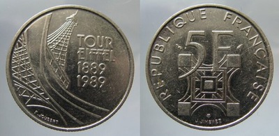 7044. FRANCJA, 5 FRANKÓW, 1989