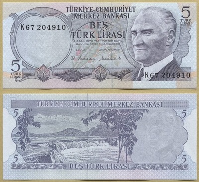 -- TURCJA 5 LIRASI 1970 (1976) K67 P185 UNC