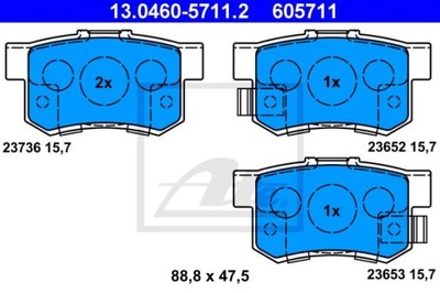 ATE 13.0460-5711.2 ZAPATAS DE FRENADO PARTE TRASERA HONDA ACCORD/CR-V/FR-V 01-09  