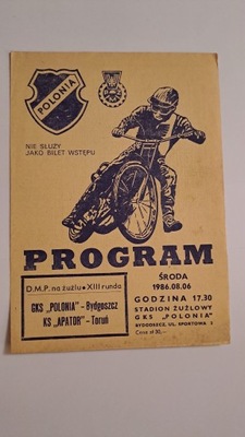 POLONIA BYDGOSZCZ - APATOR TORUŃ 06-08-1986 - PROGRAM ŻUŻLOWY WYPEŁNIONY