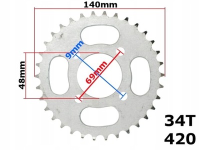 NUEVO ENGRANAJE RUEDA ENGRANAJE PARTE TRASERA PARTE TRASERA CADENA 420 34 ZEBY QUAD ATV 110 HB  