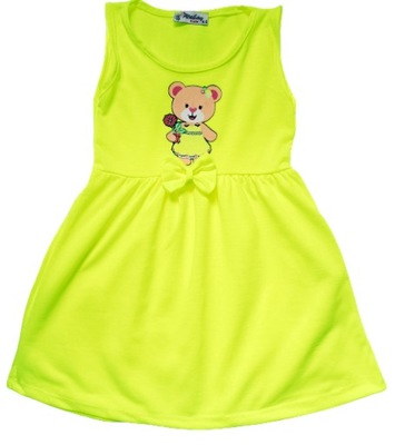 Sukienka dla dziewczynki żółta neonowa z misiem 116