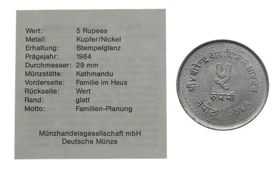 [M0128] Nepal 5 rupie 1984 r. FAO st. 1