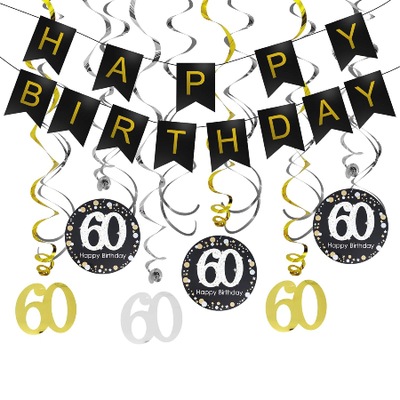 Zestaw dekoracji urodzinowych 60 urodziny girlanda napis