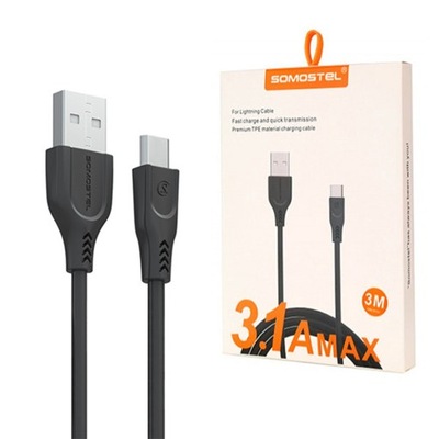 KABEL USB MICRO 3.1A SOMOSTEL CZARNY 3100mAh QUICK CHARGER QC 3.0 3M POWERL
