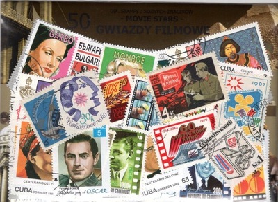 Pakiet 50 znaczków pocztowych - GWIAZDY FILMOWE