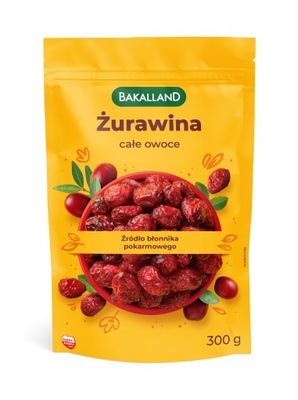 BAKALLAND Żurawina suszona cała - całe owocowe - 300 g