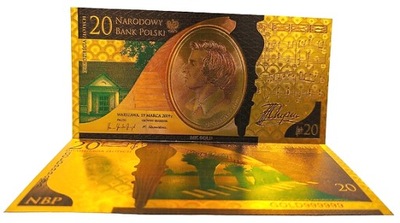 Polska , Banknot pozłacany 24 karatowym złotem , 20 zł., 2010 , Chopin