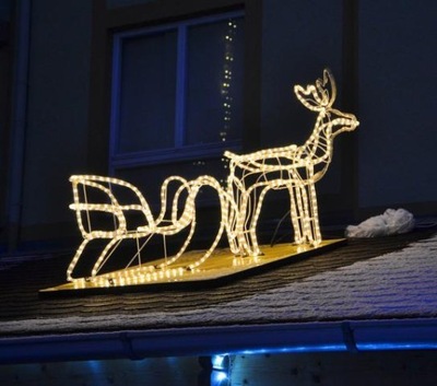 ZAPRZĘG RENIFER JELONEK Z SANIAMI ŚWIECĄCY LED 3D