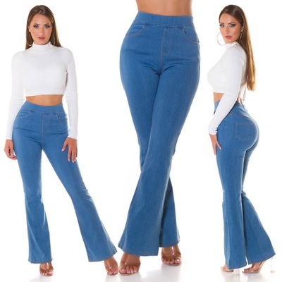 W759 NIEBIESKI DZWONY treggingsy JEANS SZEROKI XXL