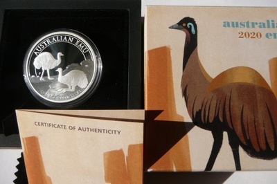 1$ AUSTRALIA 2020 - STRUŚ EMU SREBRO 999 Oz PROOF