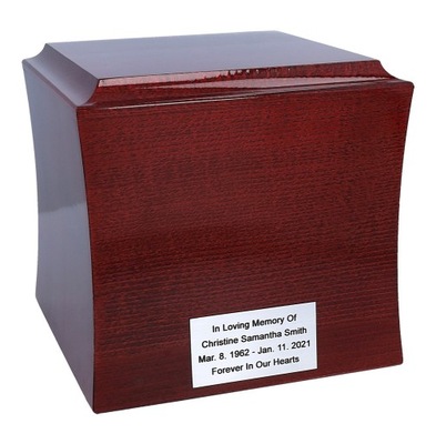 Drewniana urna na prochy, personalizowana urna pogrzebowa na pogrzeb mahoń