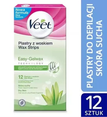 Veet Plastry wosk depilacja ciała skóra sucha12szt