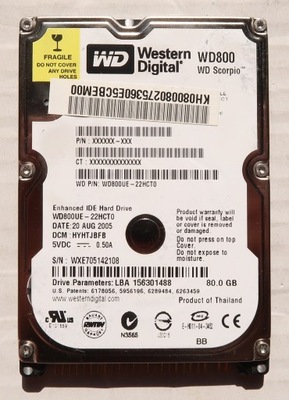 Dysk 2,5' 80GB IDE PATA WD WD800