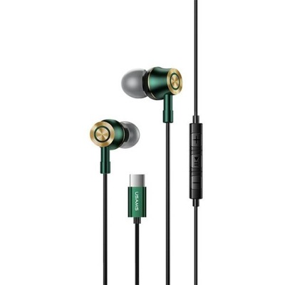 USAMS Słuchawki dokanałowe stereo EP-43 metal USB-C ciemny zielony HSEP4302