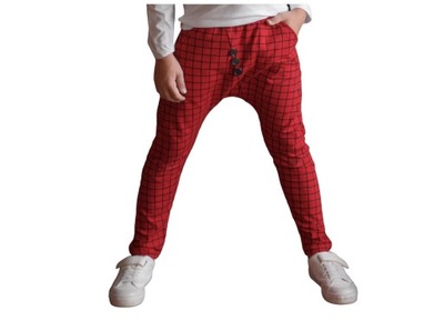Style Kids Spodnie 146 Czerwone W Kratkę Świąteczne materiałowe