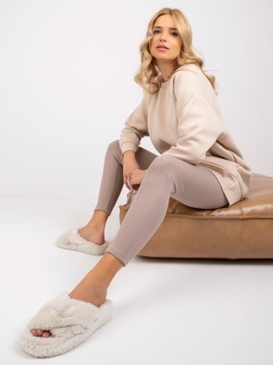 PRĄŻKOWANE legginsy getry BAWEŁNA beige F08 38 M