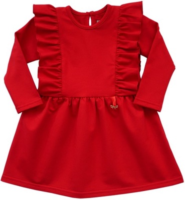 Czerwona sukienka ŚWIĄTECZNA falbanki bawełna 68