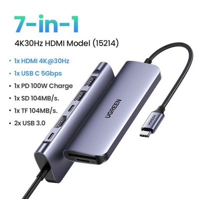 7in1 PD USB C HUB Type C 3.1 to HD 4K SD TF HUB
