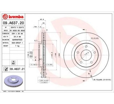 BREMBO ДИСК ТОРМОЗНОЙ 294X26 V CITROEN C4