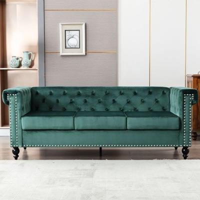 trzyosobowa kanapa sofa do salonu aksamit zielony