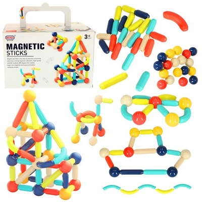 Klocki magnetyczne magnetic sticks dla małych dzieci duże patyczki 64 eleme
