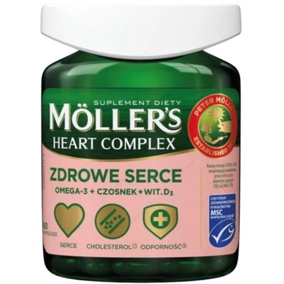 Moller's Heart Complex ZDROWE SERCE Witamina D3 Czosnek Omega-3 60 Kapsułek