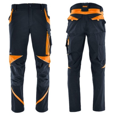 Spodnie robocze męskie do pasa STRETCH elastyczne czarno-pomarańczowe 58