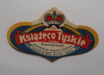 ETYKIETA PIWNA PIWO BROWAR TYCHY KSIĄŻĘCO TYSKIE JASNE 1926-1939