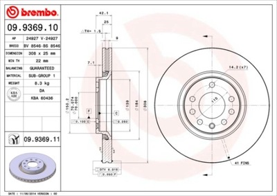 DISKAI STABDŽIŲ PRIEK. BREMBO 09.9369.11 09936911 