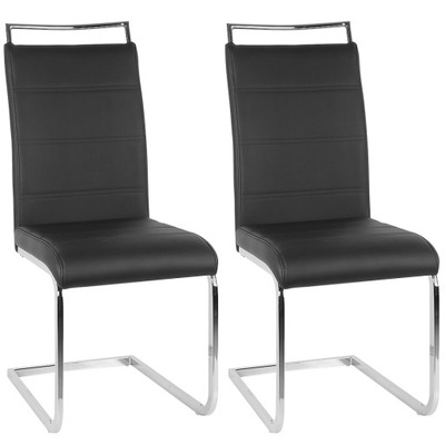 2x krzesło na płozach do jadalni salon czarne krzesło ze sztucznej skóry