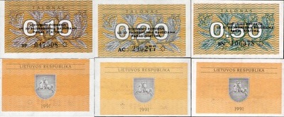 Litwa 1991 - zestaw 0,10+0,20+0,50 talonas UNC