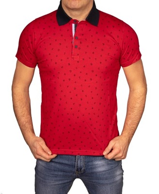 Koszulka Polo męska polówka czerwona wzorki PL L